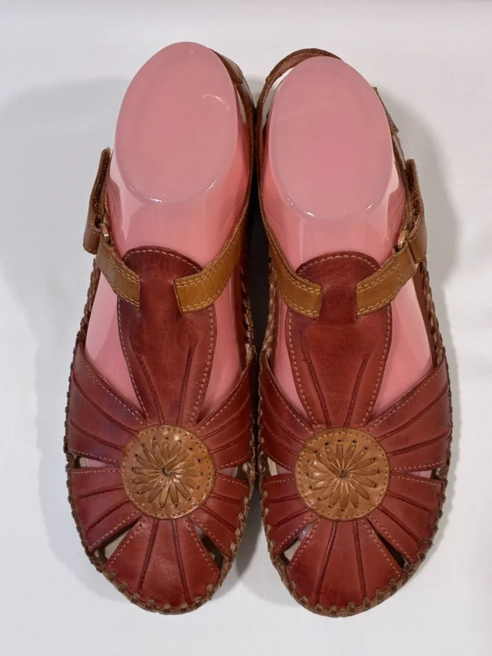 Pikolinos Puerto Vallarta Leather T-Strap Brown Tan Huarache Sandals 7.5 - 8 EUC